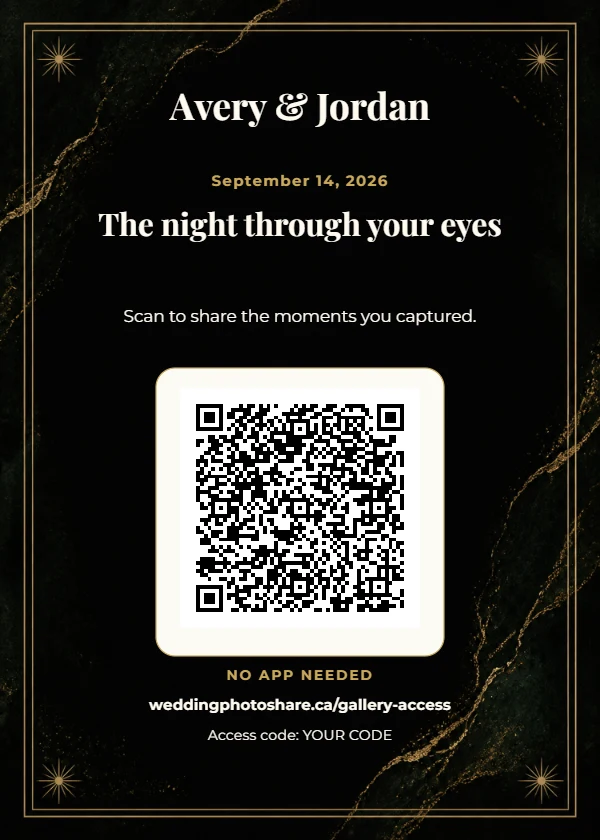 Black-Tie Gold wedding QR code table-sign template