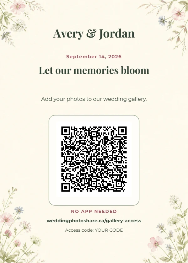 Wildflower Meadow wedding QR code table-sign template