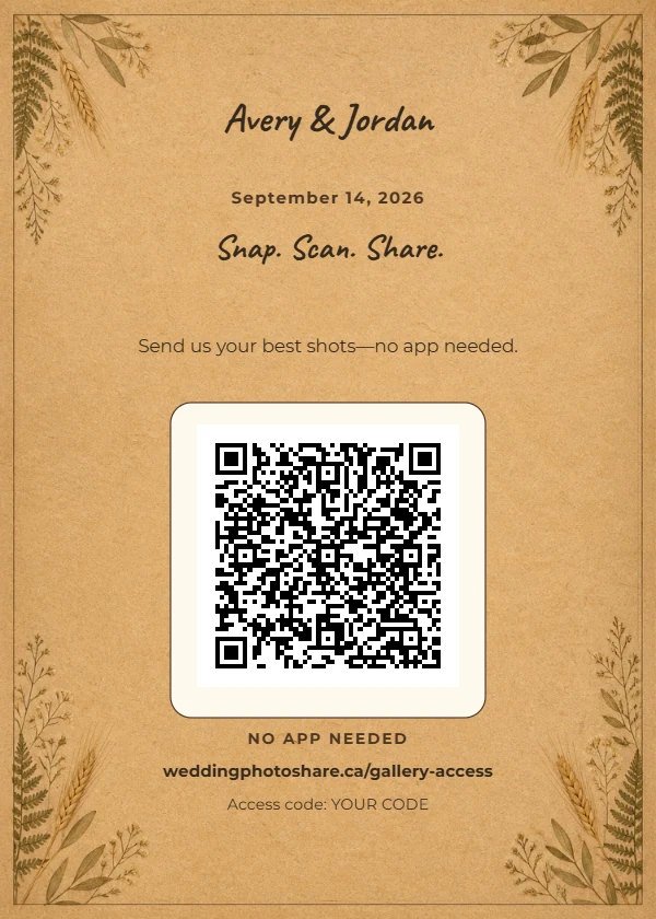 Rustic Kraft wedding QR code table-sign template
