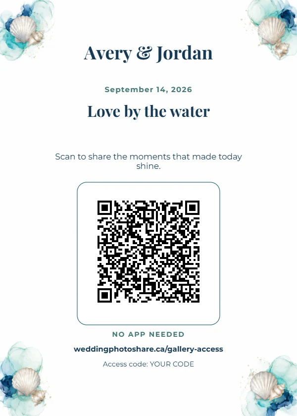 Coastal Blue wedding QR code table-sign template