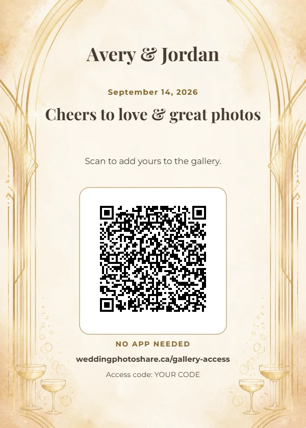 Champagne Arch wedding QR code table-sign template