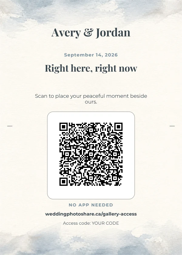 Quiet Horizon wedding QR code table-sign template