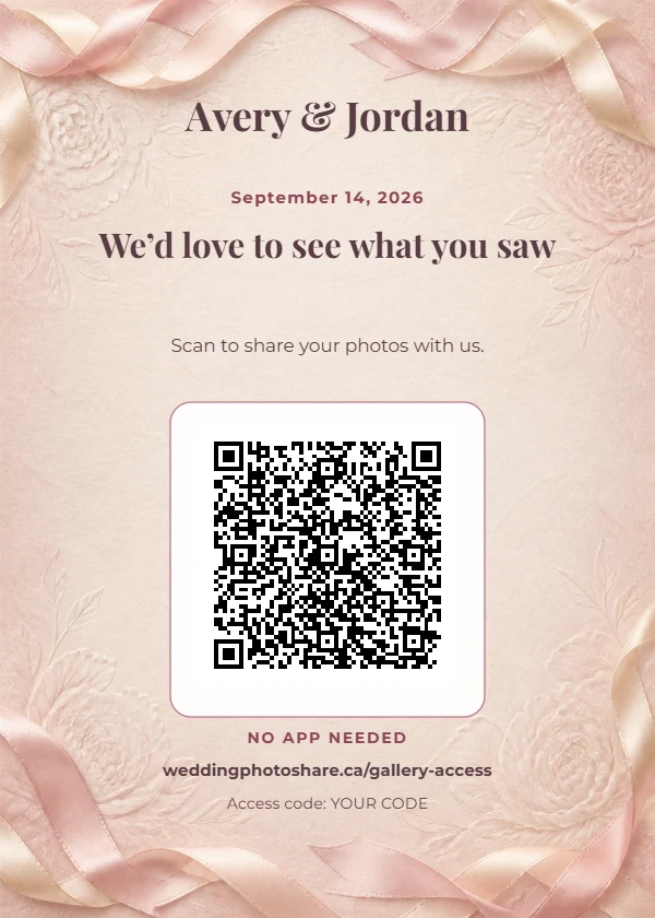 Romantic Ribbon wedding QR code table-sign template