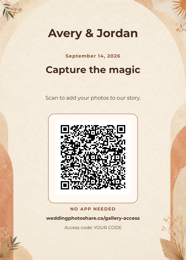 Terracotta Boho wedding QR code table-sign template