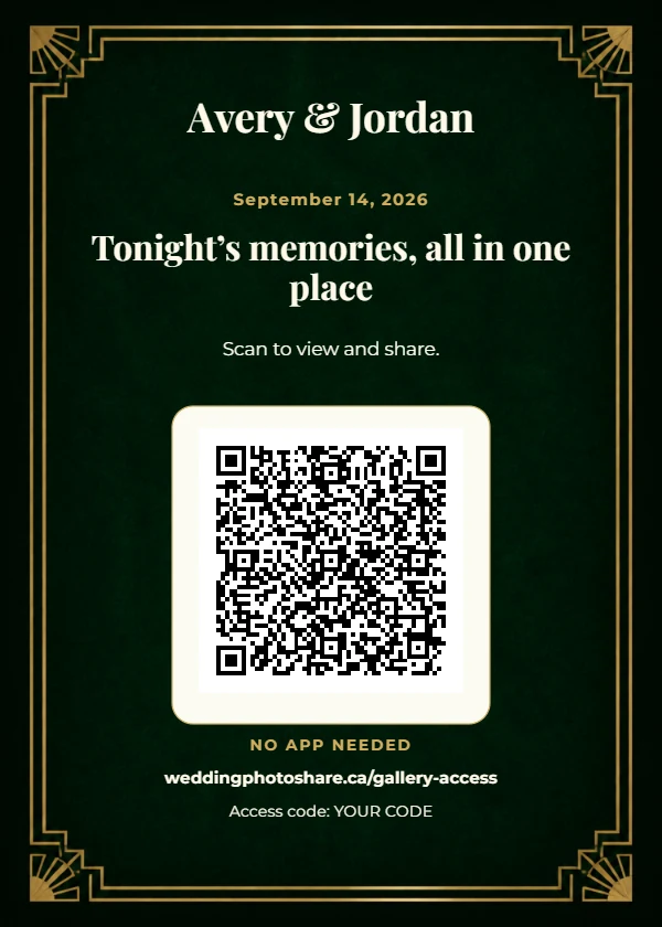 Art Deco Emerald wedding QR code table-sign template