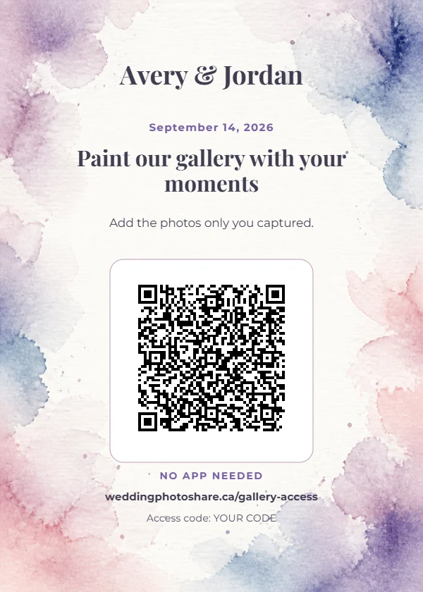 Watercolour Wash wedding QR code table-sign template
