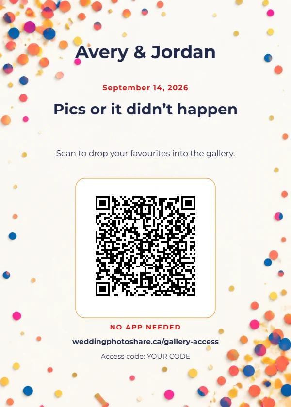 Confetti Pop wedding QR code table-sign template