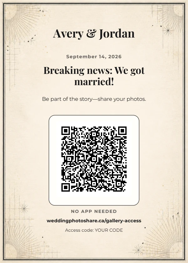 Wedding Gazette wedding QR code table-sign template