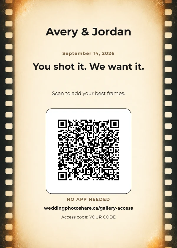 Film Strip wedding QR code table-sign template
