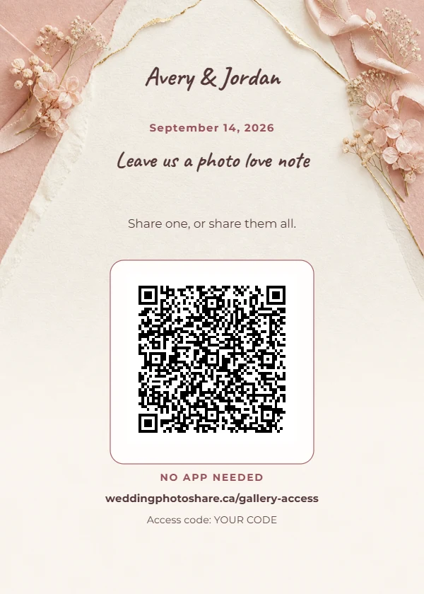 Photo Love Note wedding QR code table-sign template
