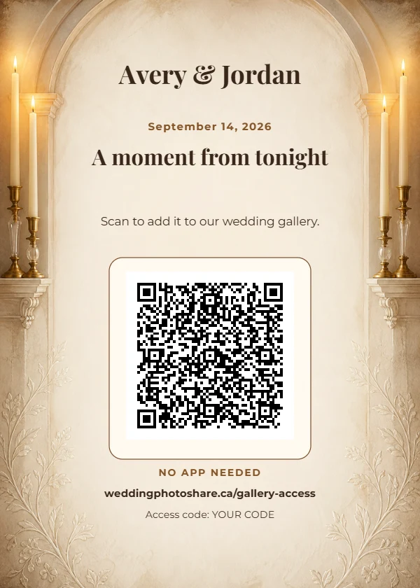 Candlelight Classic wedding QR code table-sign template