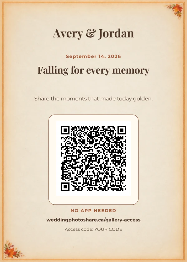 Autumn Harvest wedding QR code table-sign template