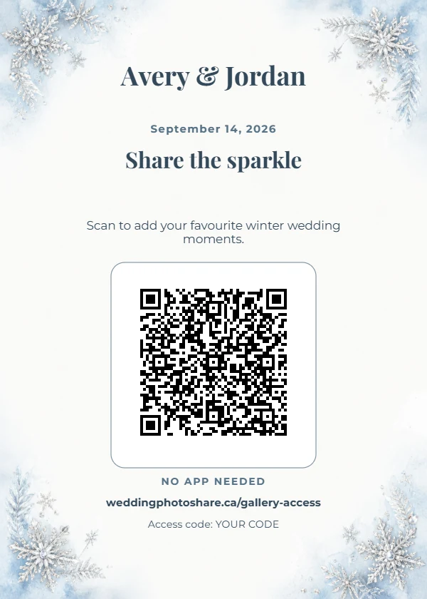 Winter White wedding QR code table-sign template