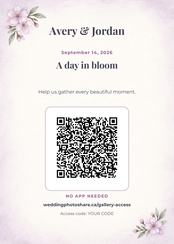 Spring Blossom wedding QR code table-sign template
