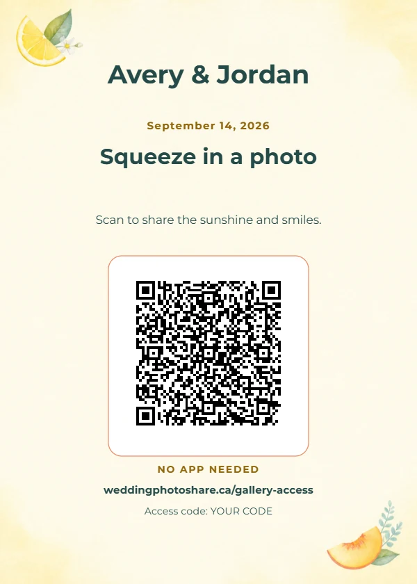 Summer Citrus wedding QR code table-sign template