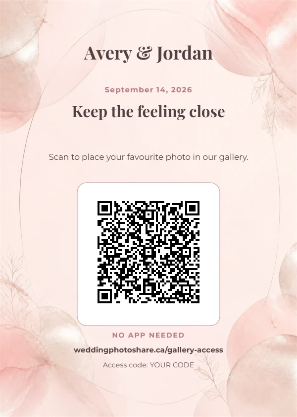 Barely Blush wedding QR code table-sign template
