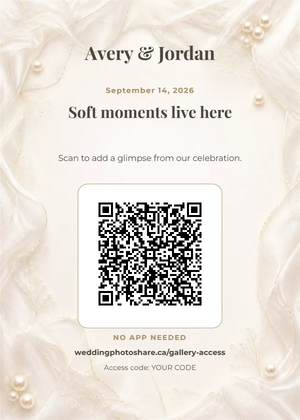 Pearl Veil wedding QR code table-sign template