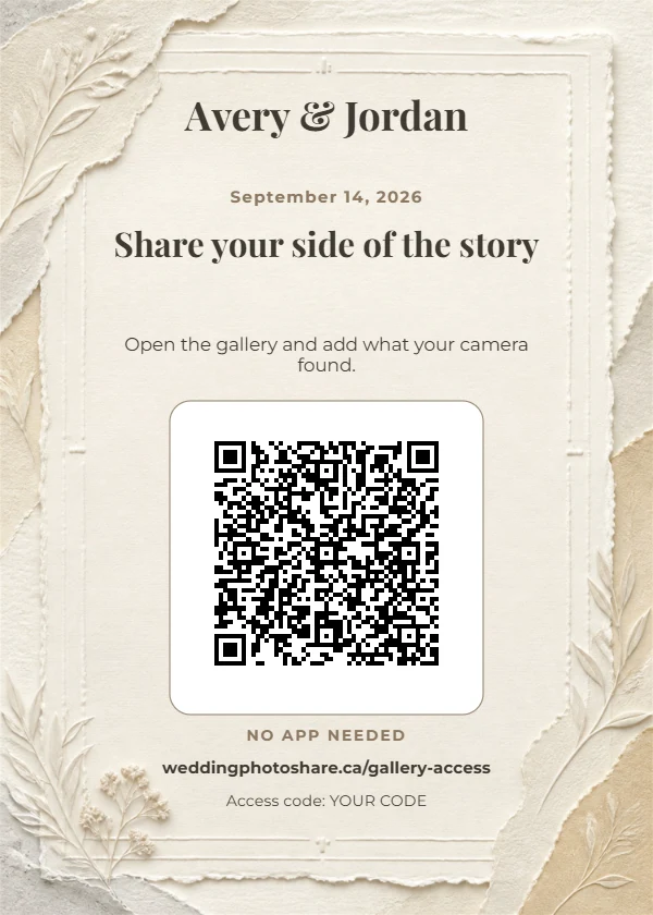 Ivory Offset wedding QR code table-sign template