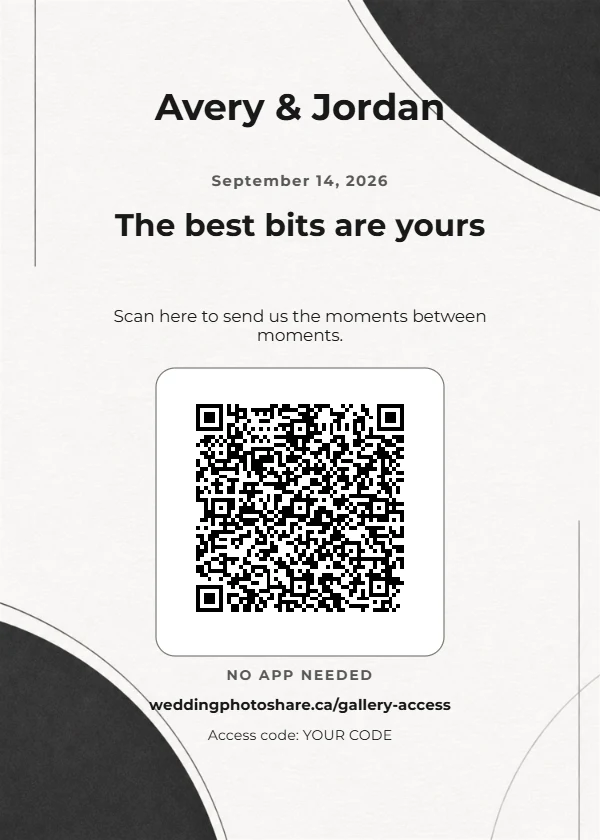 Negative Space wedding QR code table-sign template