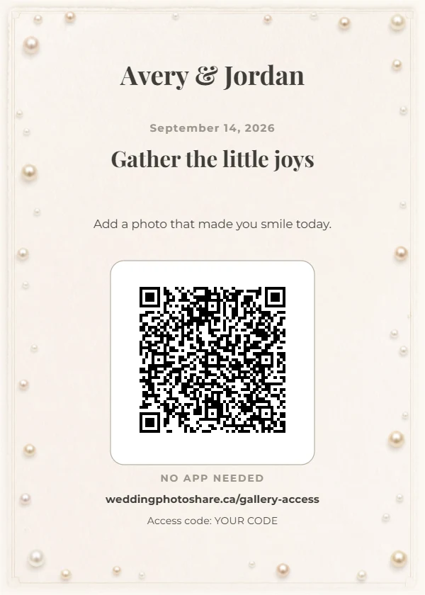 Pearl Dot wedding QR code table-sign template