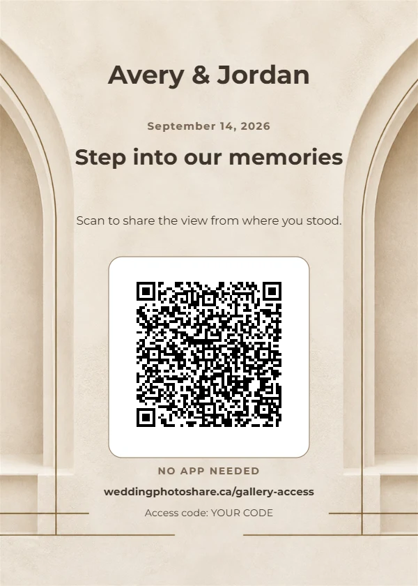 Modernist Arch wedding QR code table-sign template