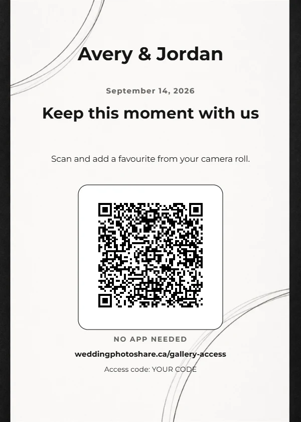 Monochrome Margin wedding QR code table-sign template