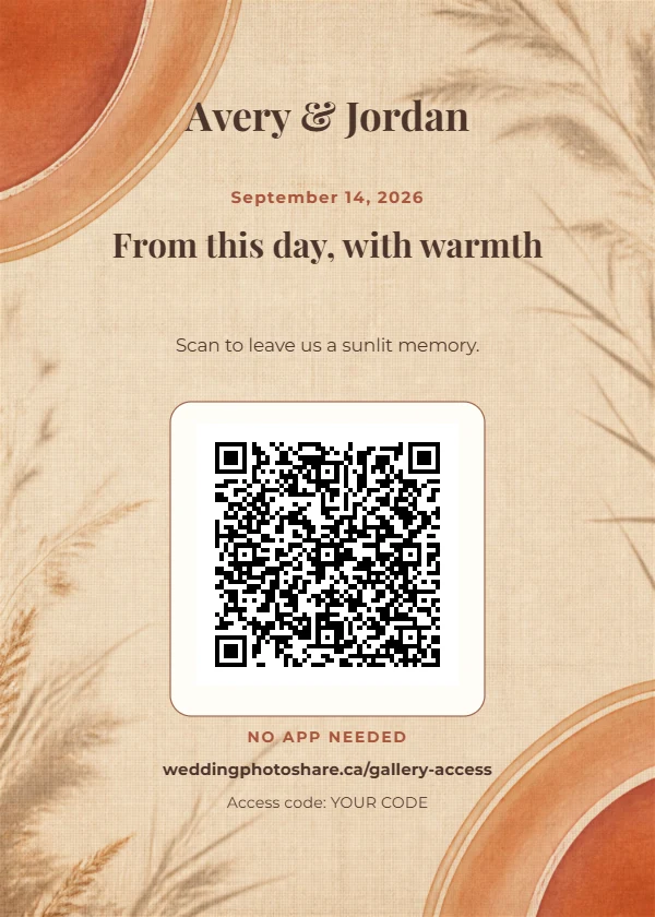 Desert Linen wedding QR code table-sign template