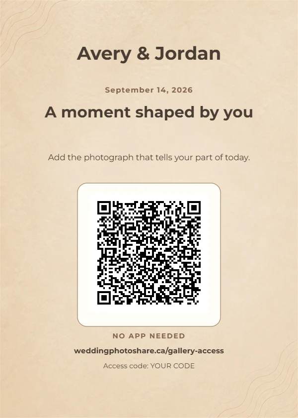 Sandstone Line wedding QR code table-sign template
