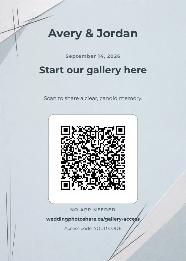 Clean Slate wedding QR code table-sign template