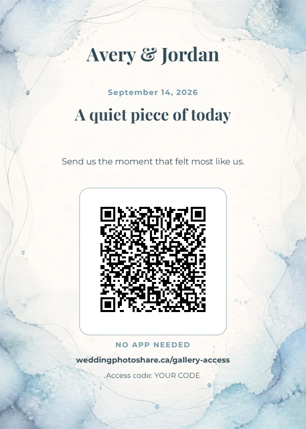 Whisper Blue wedding QR code table-sign template