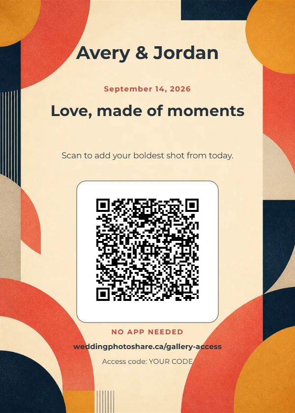 Bauhaus Romance wedding QR code table-sign template