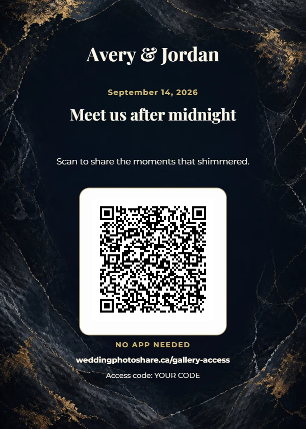 Moonlit Marble wedding QR code table-sign template