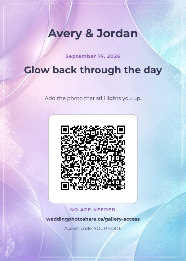 Gradient Glow wedding QR code table-sign template