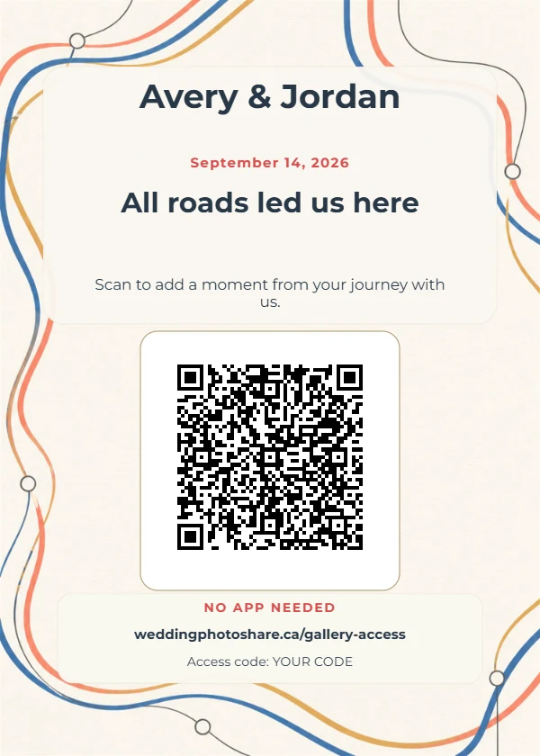 Metro Love wedding QR code table-sign template