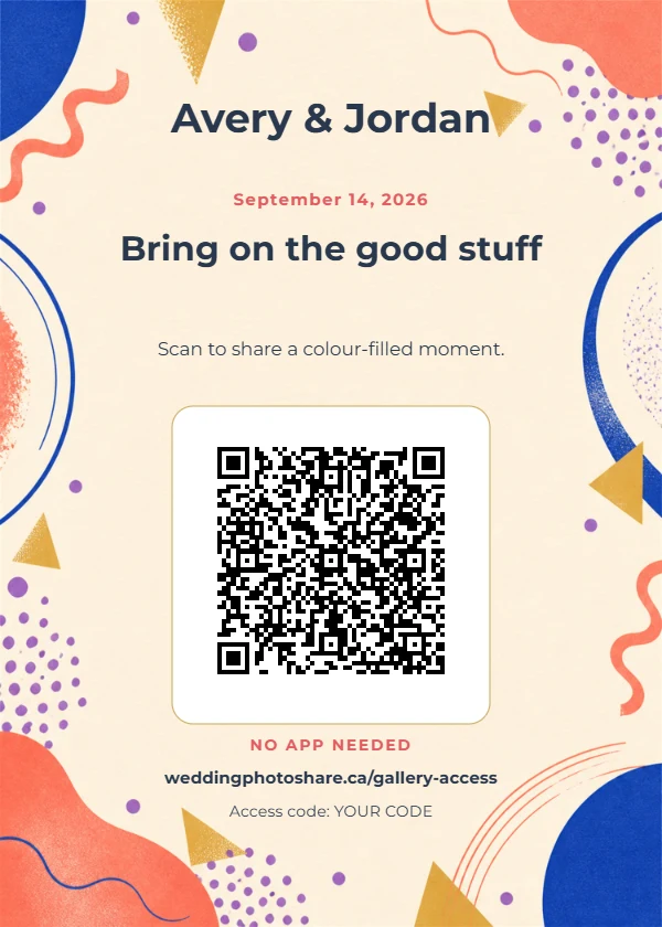 Neo Memphis wedding QR code table-sign template