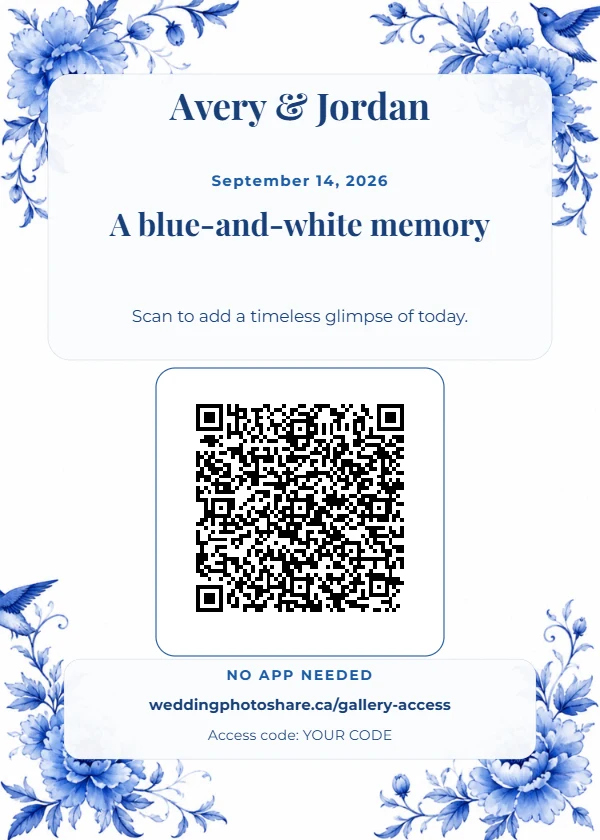 Porcelain Garden wedding QR code table-sign template