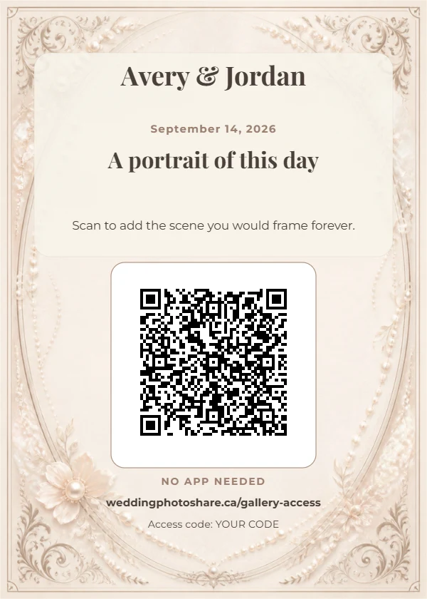 Pearl Cameo wedding QR code table-sign template