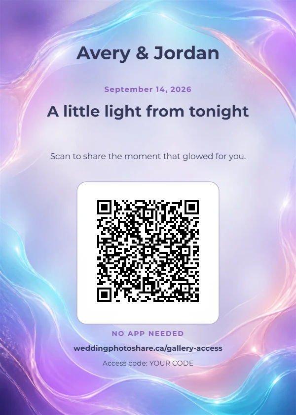 Aurora Glass wedding QR code table-sign template