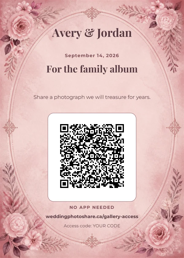 Heirloom Oval wedding QR code table-sign template
