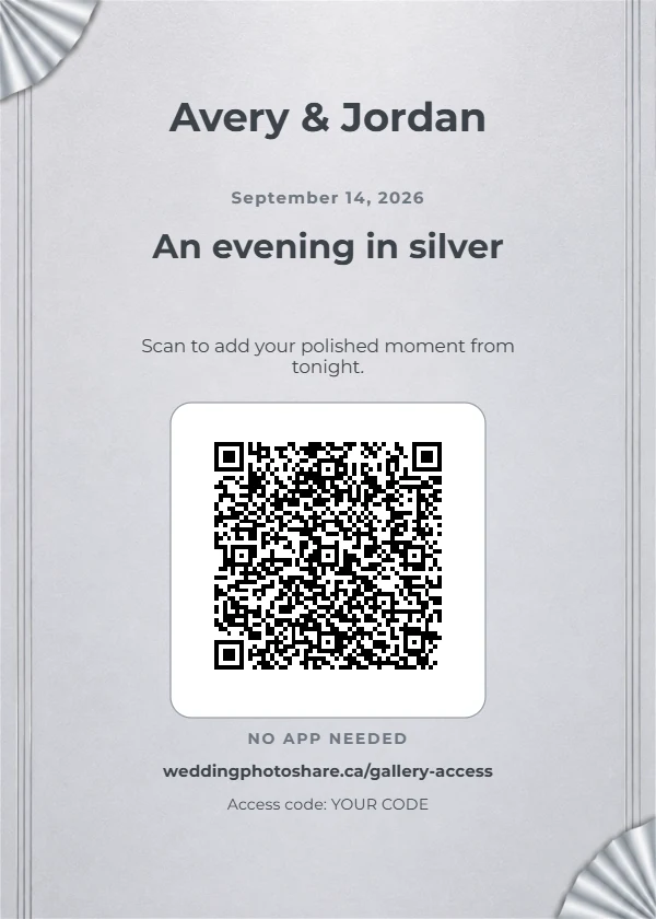 Platinum Pleats wedding QR code table-sign template