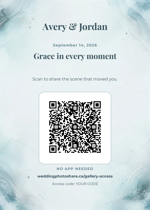 Swan Lake wedding QR code table-sign template
