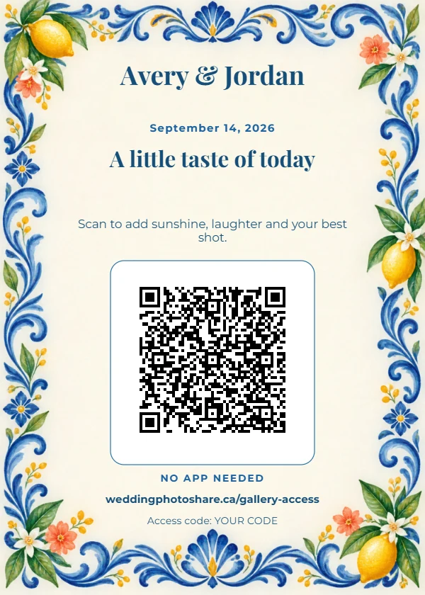 Riviera Tile wedding QR code table-sign template