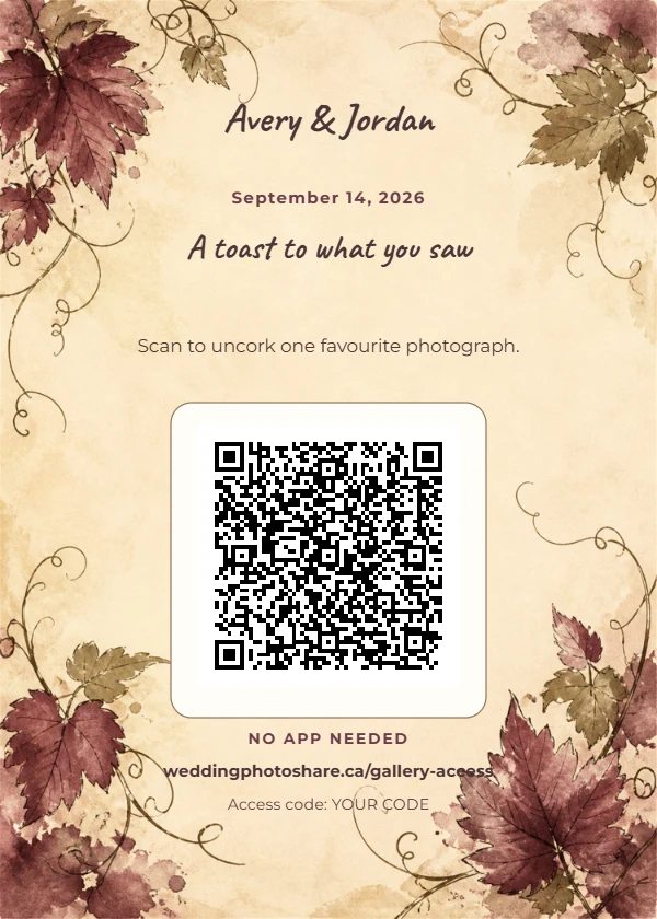 Vineyard Sketch wedding QR code table-sign template