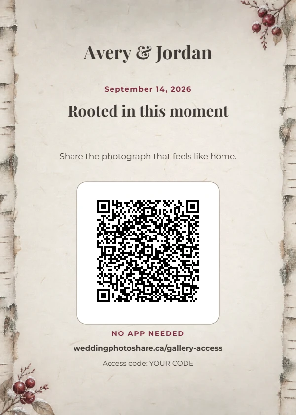 Birch & Berry wedding QR code table-sign template