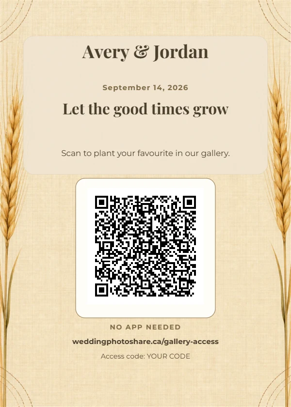 Prairie Linen wedding QR code table-sign template