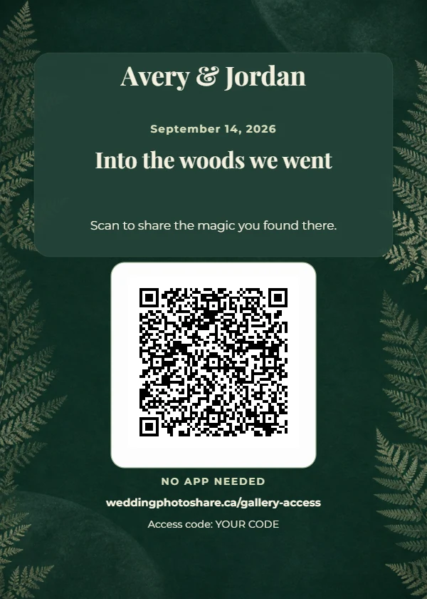 Woodland Fern wedding QR code table-sign template