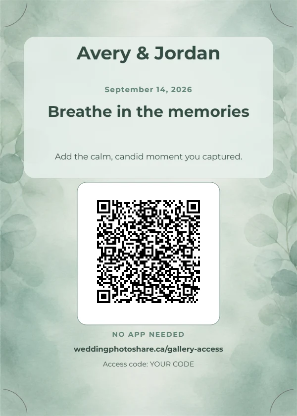 Eucalyptus Mist wedding QR code table-sign template