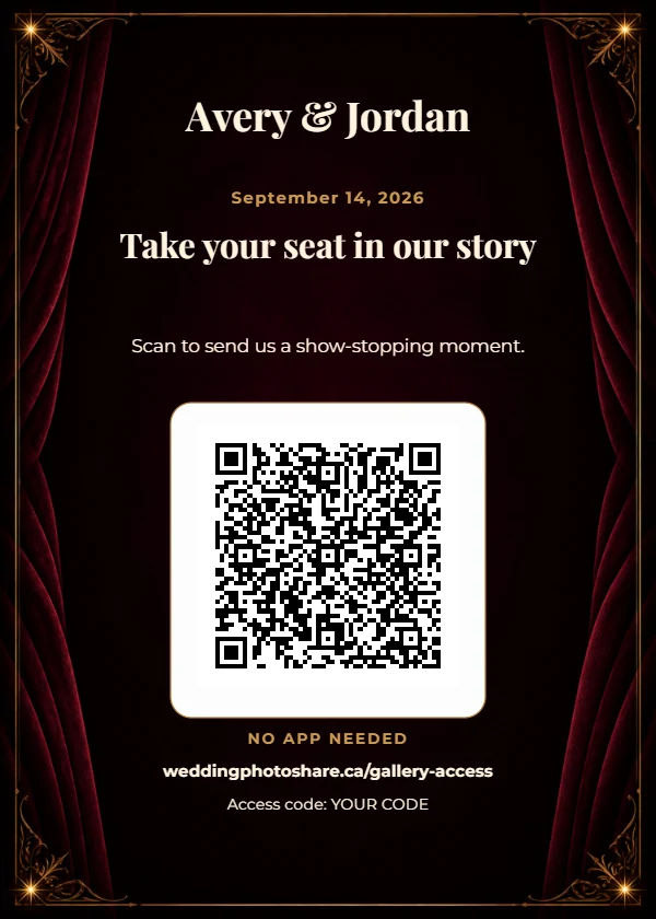 Velvet Opera wedding QR code table-sign template