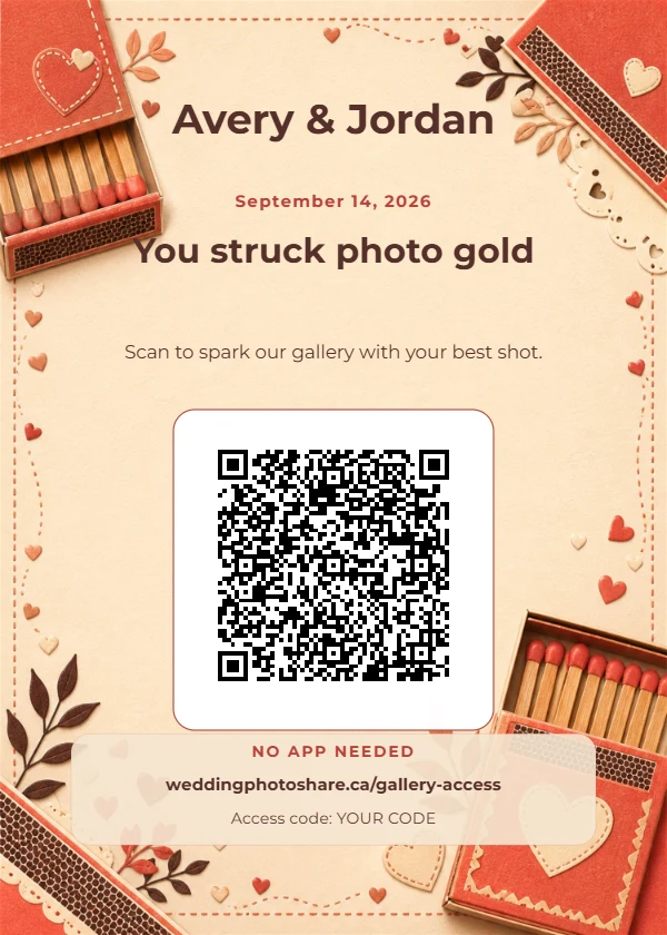 Matchbook Love wedding QR code table-sign template