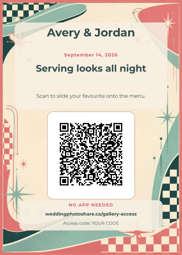 Retro Diner wedding QR code table-sign template